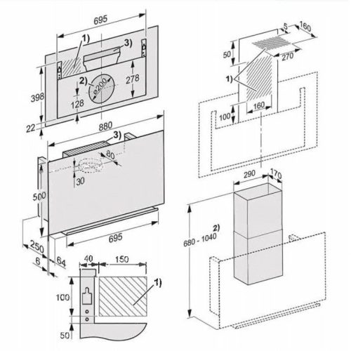 Kích thước máy hút mùi treo tường Miele DA 9092 W
