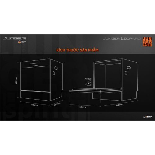 Kích thước máy rửa bát độc lập Junger Leopard DWJ-100