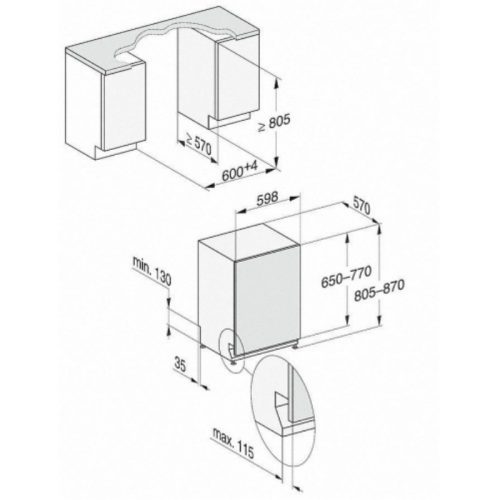 Kích thước máy rửa bát Miele G 5050