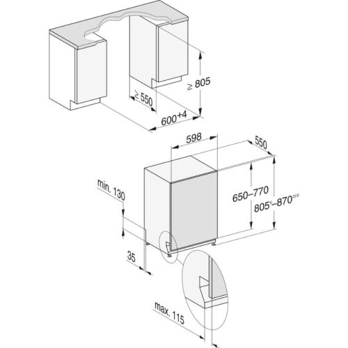 Kích thước máy rửa bát Miele G 5150 Vi EDST