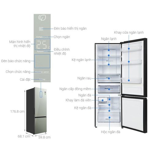 Tủ lạnh 2 cánh ngăn đá dưới Inverter 324 lít Aqua AQR-B380MA(GM) - Ảnh 3
