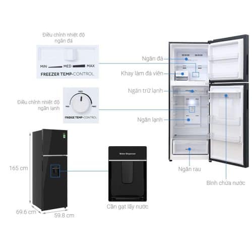 Kích Thước Tủ lạnh 2 cánh ngăn đá trên Inverter 328 lít Aqua AQR-T380FA(WGB)