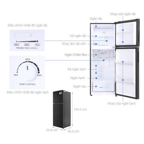 Kích Thước Tủ lạnh Aqua Inverter 211 lít AQR-T238FA(FB)