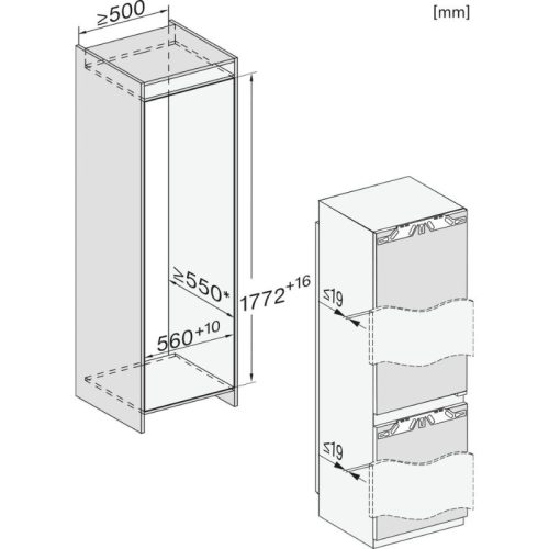 Kích thước tủ lạnh Miele K 7731 F ngăn kéo