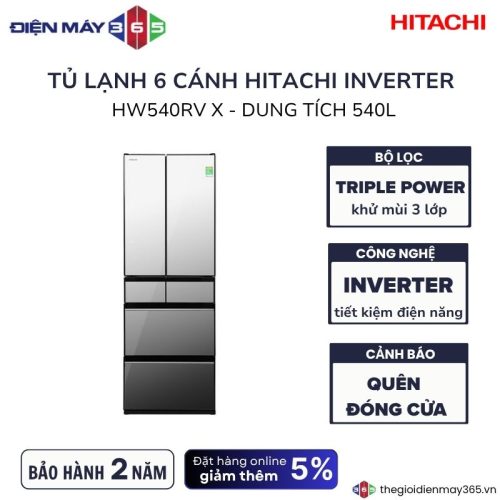 Tủ lạnh Hitachi Inverter 520 lít R-HW540RV X