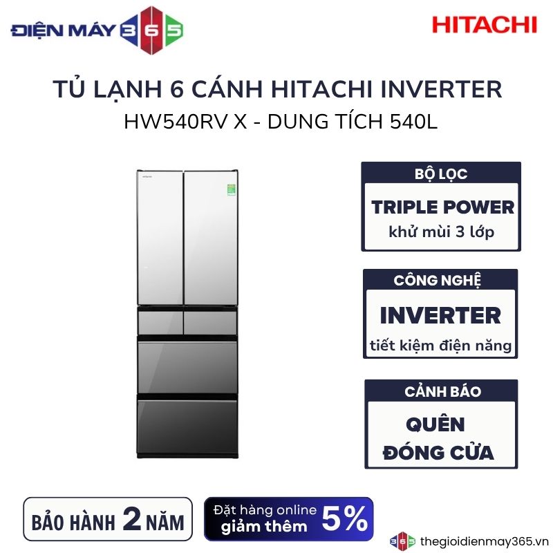 Tủ lạnh Hitachi Inverter 520 lít R-HW540RV X 3 Tủ lạnh Hitachi Inverter 520 lít R-HW540RV X