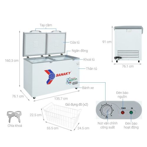 Kích Thước Tủ đông Sanaky Inverter 410 lít VH5699HY3