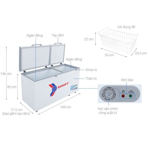 Kích thước Tủ đông Sanaky Inverter 530 lít VH6699HY3