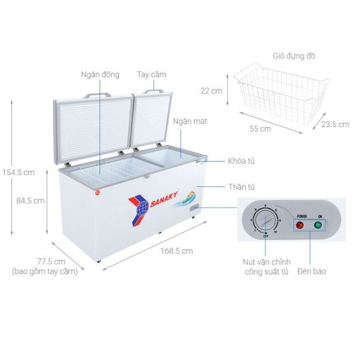 Kích thước Tủ đông Sanaky 485 lít VH6699W1