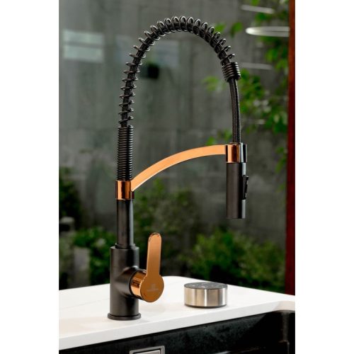 Ảnh vòi rửa bát Wasserwerk WK 3 black/rose gold with spiral spring 700557