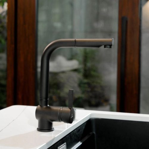 Ảnh vòi rửa bát Wasserwerk WK 4 Black 700416 màu đen có dây rút