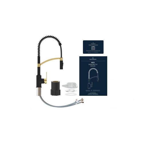 Chi tiết vòi rửa bát Wasserwerk WK 3 black/matt gold, with spiral spring 700558