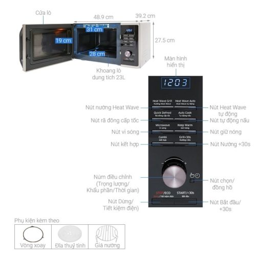 Kích Thước Lò vi sóng có nướng Samsung MG23K3575AS/SV