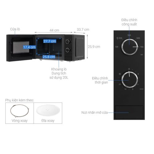 Kích Thước Lò vi sóng Samsung MS20A3010AL/SV 20 lít