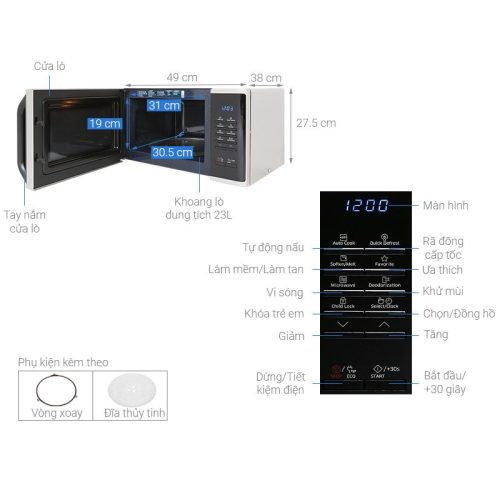 Kích Thước Lò vi sóng Samsung MS23K3513AS/SV
