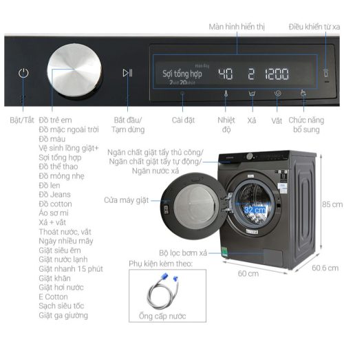 Kích thước máy giặt Samsung AI Inverter 10kg WW10T634DLX/SV
