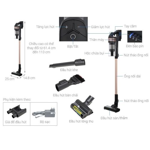 Kích Thước Máy hút bụi không dây Samsung VS15A60AGR7/SV