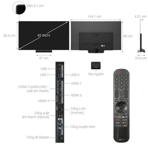 Kích thước smart Tivi OLED LG AI 4K 65 inch 65C3PSA