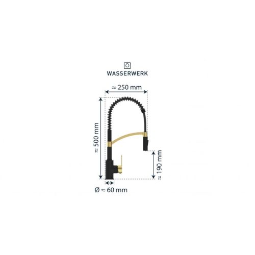 Kích thước vòi rửa bát Wasserwerk WK 3 black/matt gold, with spiral spring 700558