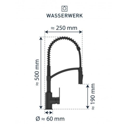 Kích thước vòi rửa bát Wasserwerk WK 3 Black with spiral spring 700556 màu đen