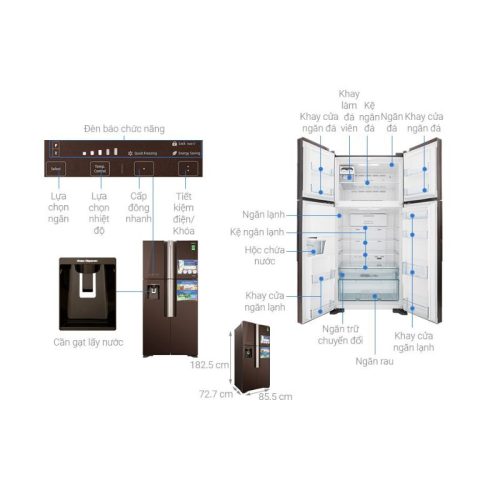 Kích thước tủ lạnh Hitachi Inverter 540 lít R-FW690PGV7 GBW