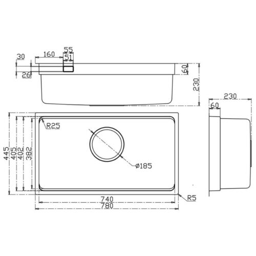 Kích thước chậu rửa bát Kluger KU7844FS Basic