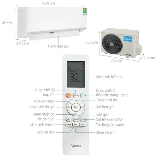 Kích thước máy lạnh Midea Inverter 2 HP MSAGA-18CRDN8