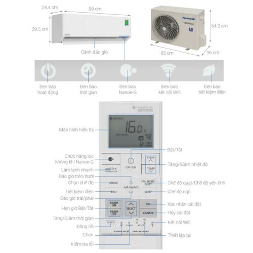 Kích thước máy lạnh Panasonic Inverter 1.5 HP CU/CS-U12BKH-8