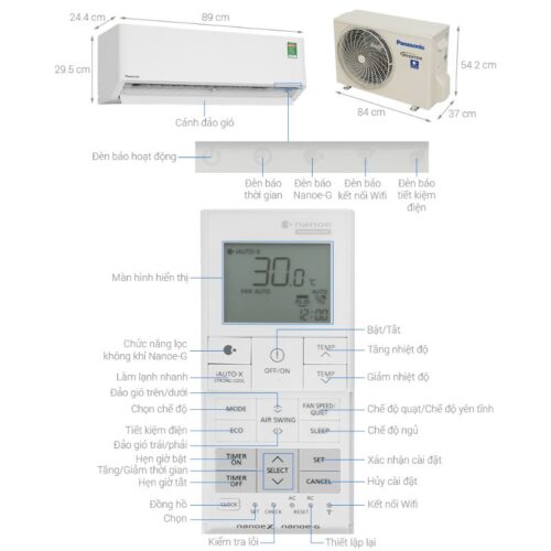 Kích thước máy lạnh Panasonic Inverter 1 HP CU/CS-U9BKH-8