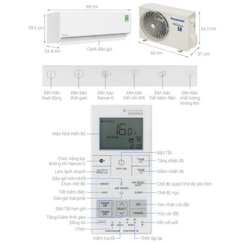 Kích thước máy lạnh Panasonic Inverter 1 HP CU/CS-XU9BKH-8