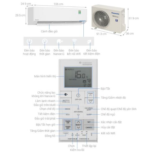 Kích thước máy lạnh Panasonic Inverter 2 HP CU/CS-U18BKH-8