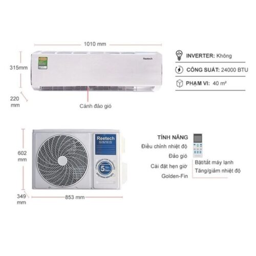 Kích thước máy lạnh Reetech 2.5 HP RT24-TB-BT/RC24-TB-BT