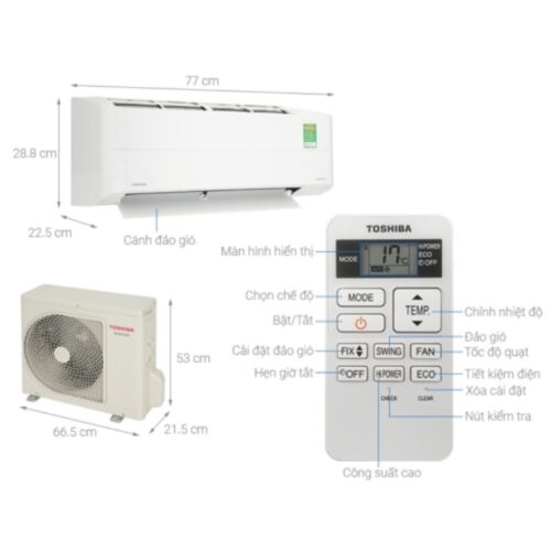 Kích thước máy Lạnh Toshiba Inverter 1.0 HP RAS-H10S4KCVG-V