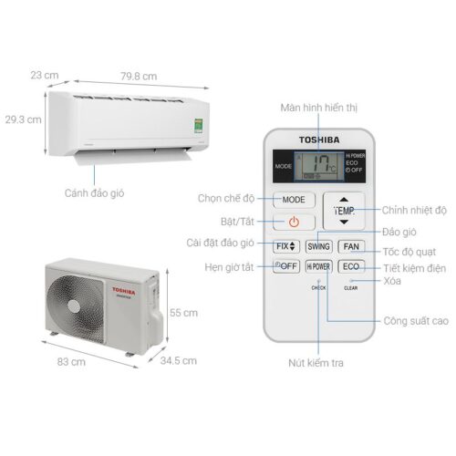 Kích thước máy lạnh Toshiba Inverter 2 HP RAS-H18S5KCV2G-V