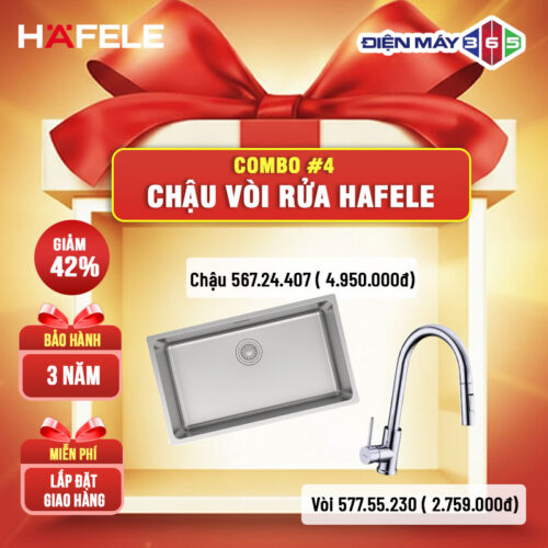COMBO 4: Chậu rửa bát HS24-SSN1S-760 Hafele 567.24.407 + Vòi rửa HT21-CH1P287 Hafele 577.55.230