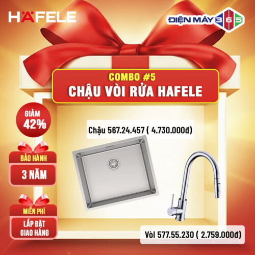COMBO 5: Chậu rửa bát HS24-SSN1S-540 Hafele 567.24.457 + Vòi rửa HT21-CH1P287 Hafele 577.55.230