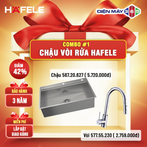 COMBO 1: Chậu rửa bát HS24-SSN1S-7650 Hafele 567.20.627 + Vòi rửa HT21-CH1P287 Hafele 577.55.230