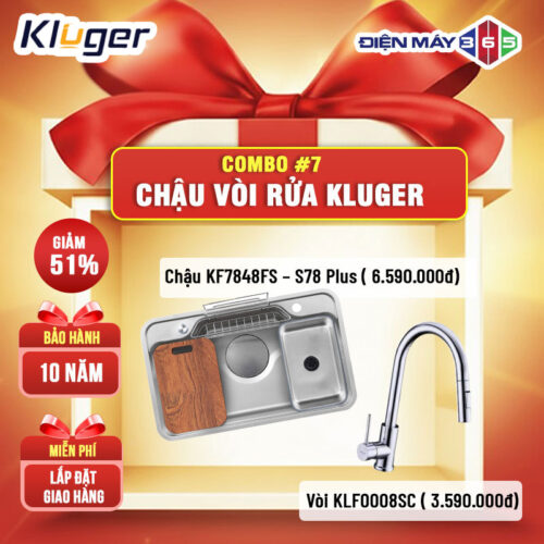 COMBO 7: Chậu rửa bát 1 hố Kluger KF7848FS-S78 Plus + Vòi rửa bát Kluger KLF0008SC