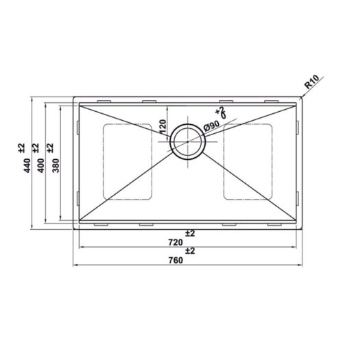 Kích thước chậu rửa bát HS24-SSN1S-7644 Hafele 567.24.467