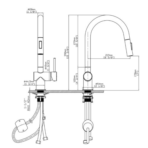 Kích thước vòi rửa bát Kluger KLF0008SC