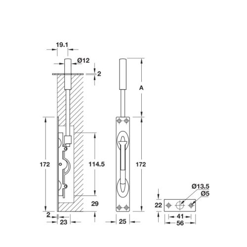 kich thuoc chot am 105mm inox mo hafele 911.81.165