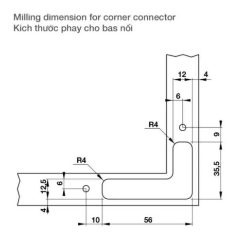 Ảnh Bas nối sử dụng với khung nhôm Hafele 342.79.717