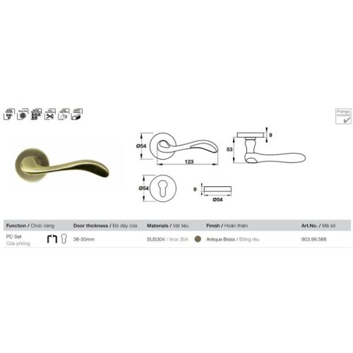 Chi tiết Tay khóa cửa Hafele 903.99.588