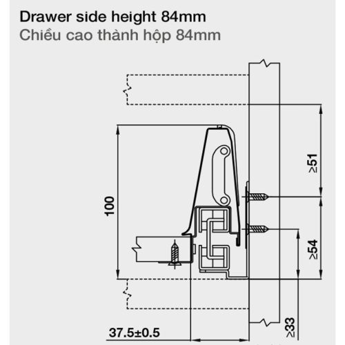 Ray hộp âm Hafele 552.03.781 10 Chiều cao ray hộp âm Hafele 552.03.781