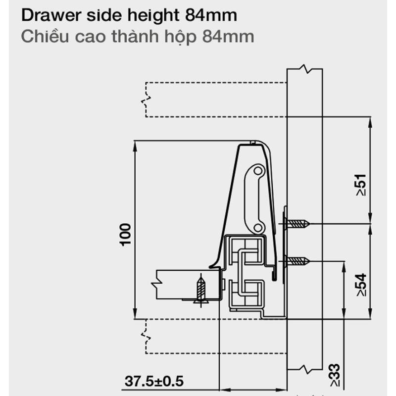 Ray hộp âm Hafele 552.03.785 6 Chiều cao ray hộp âm Hafele 552.03.785