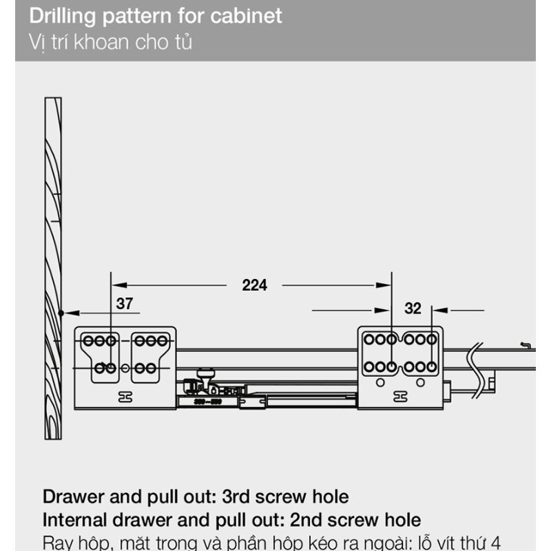 Ray hộp âm Hafele 552.03.781 7 Khoan ray hộp âm Hafele 552.03.781