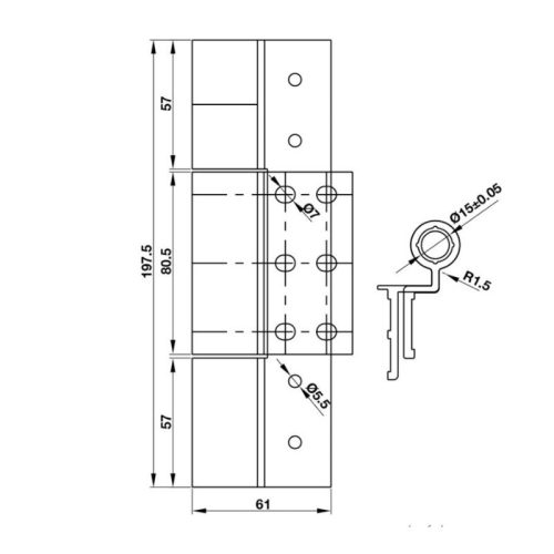 Kích thước Bản lề cánh khung Hafele 926.98.750