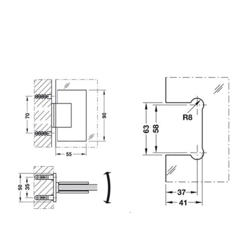 Kích thước Bản Lề Cửa Phòng Tắm Hafele 499.05.804