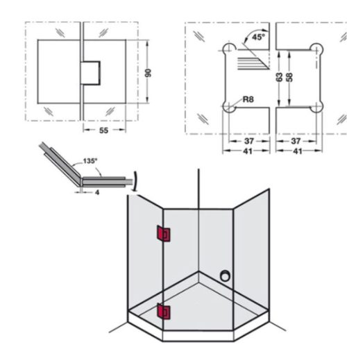 Kích thước Bản lề kính 135 độ Häfele DIY 499.05.806