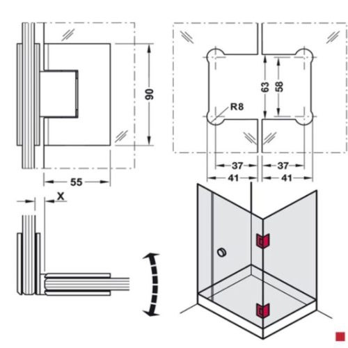 Kích thước Bản lề kính 90 độ Häfele DIY 499.05.805
